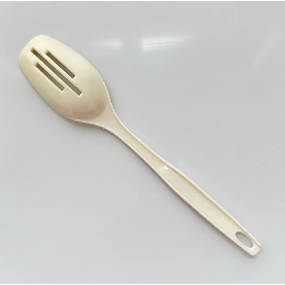 FOLEY Nylon Slotted Serving Spoon Ivory Cream Kitchen Utensil 11 Inches Vintage